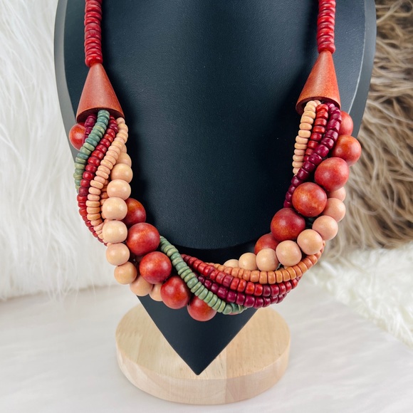 Vintage Multicolor Chunky Bohemian Tribal Chic Beaded Necklace - Picture 5 of 8